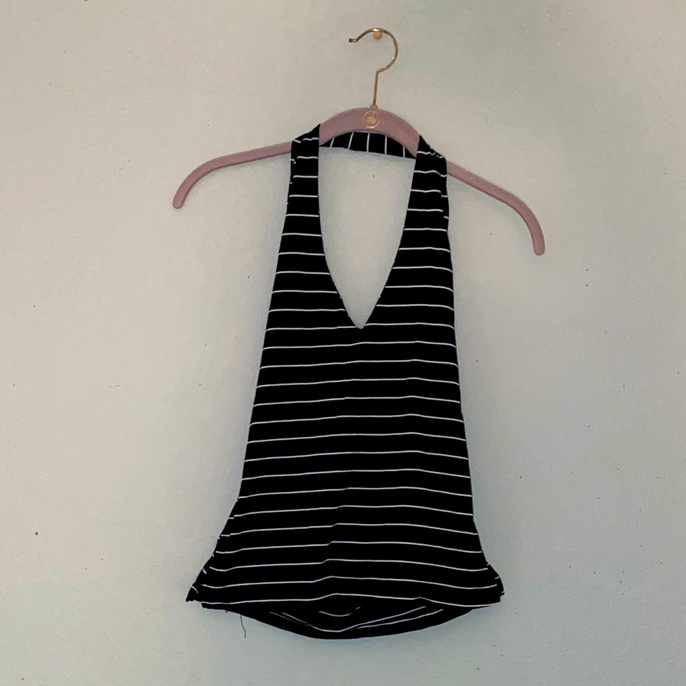 Black and white striped halter top
